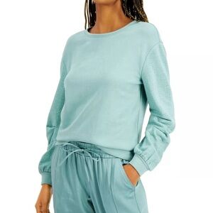 INC Womens Pale Green Sweatshirt Embellished Sleeves  M